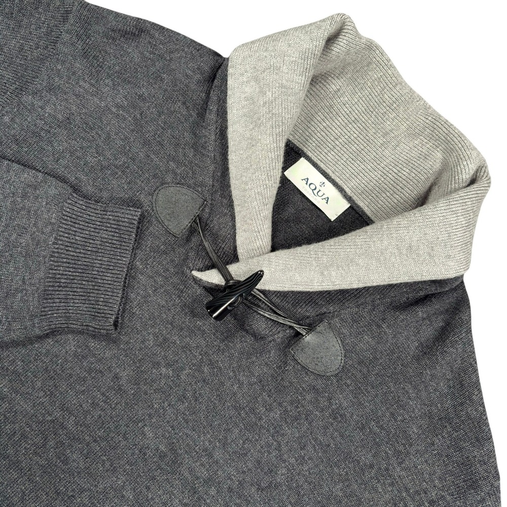 Aqua Toscano Shawl Collar Toggle Sweater Mens L Gray Merino Wool Blend Knit